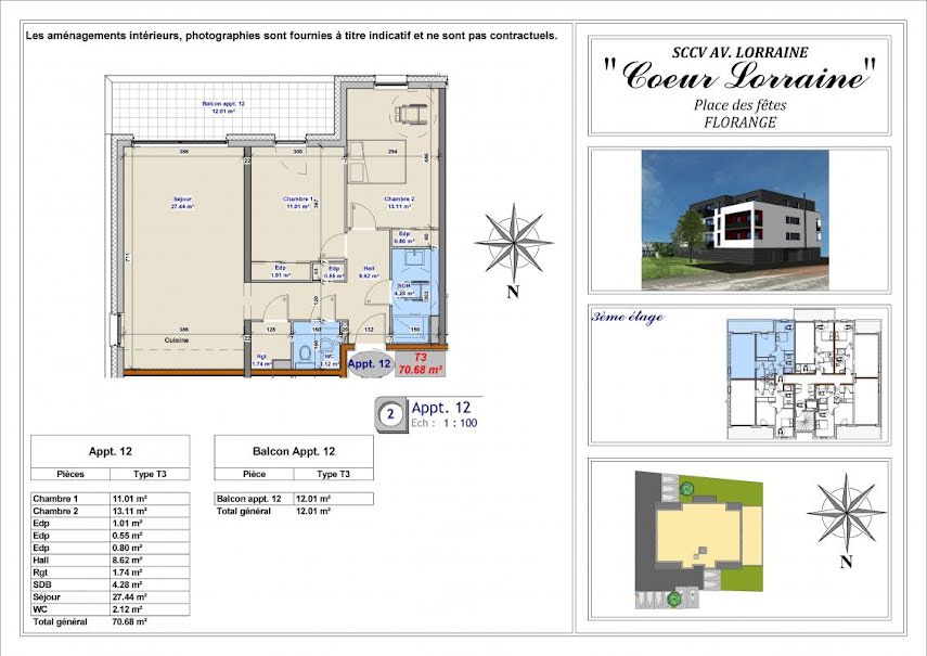 Vente appartement 3 pièces 70.68 m² à Florange (57190), 258 000 €