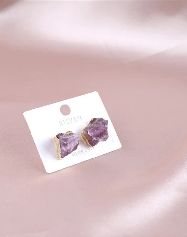 Natural Amethyst Earrings, Light Lu - 1