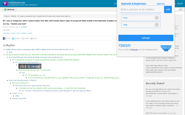 YBMSift Post/Reply Filter chrome extension