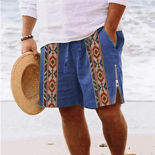 Men's Full Cotton Casual Shorts with Heat Transfer Patch, perfect Summer Beach Pants, comfortable and breathable for hot