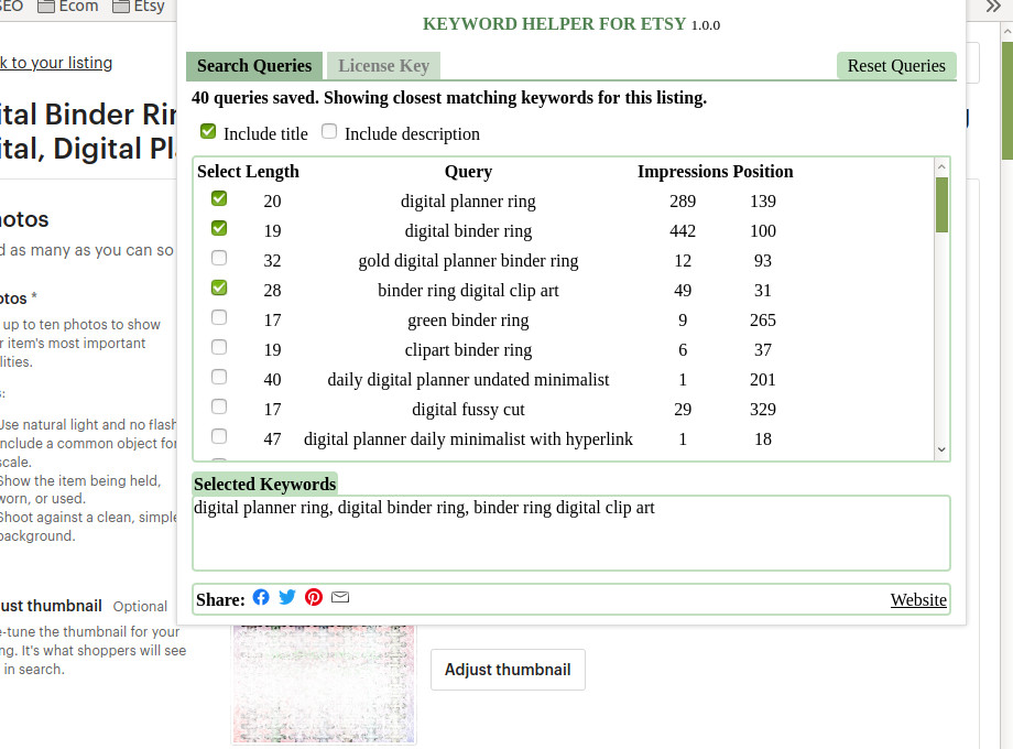 Keyword Helper For Etsy Preview image 1