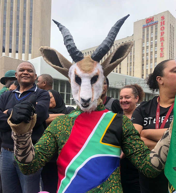 Caleb Ornella was dressed in a full springbok hat crafted by his wife, Esther Ornella, who is a fashion designer.