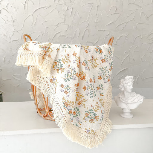 Title 10, Baby Cotton Crepe Print Fringed Blanket Wrap, s...