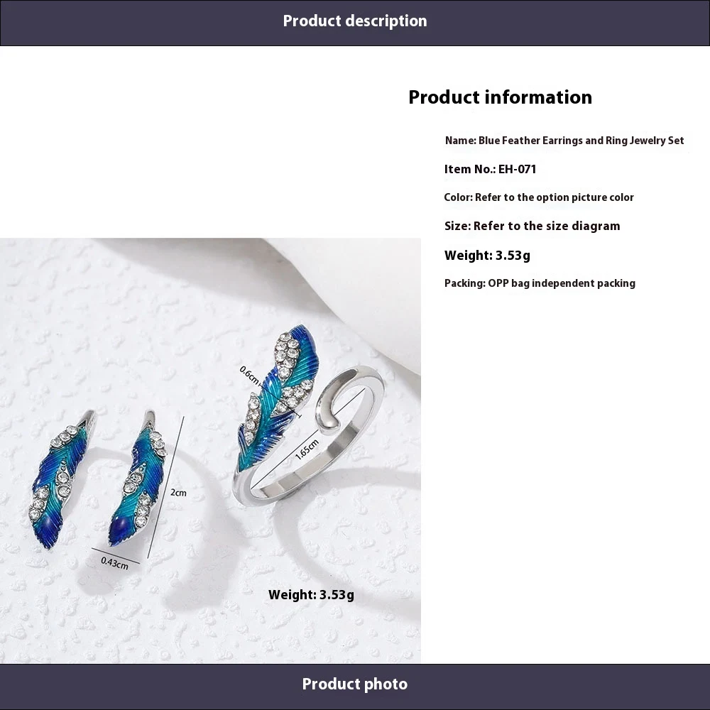 Title 5, Boucles doreilles plume bleu vif avec anneau e...