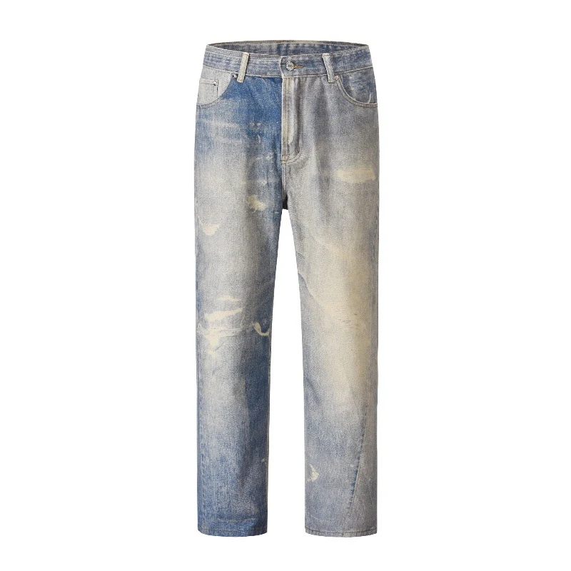 Digitaal Geprinte Jeans Grijs Wit Gewassen Distressed Broek Comfortabele Pasvorm Moderne Uitstraling Uniek Design Stijlvol