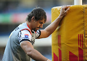 The DHL Stormers lock Eben Etzebeth warms up ahead of a Super Rugby match. 