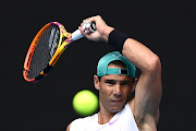 Rafael Nadal of Spain hits a forehand during a practice session ahead of the 2022 Australian Open at Melbourne Park on January 15 2022.