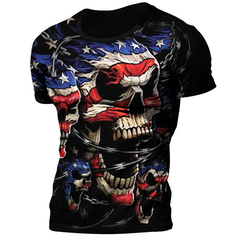 T-shirt Homme Casual Polyvalente avec Imprimé Tête de Mort, idéale pour un look décontracté au quotidien et en toute occasion.