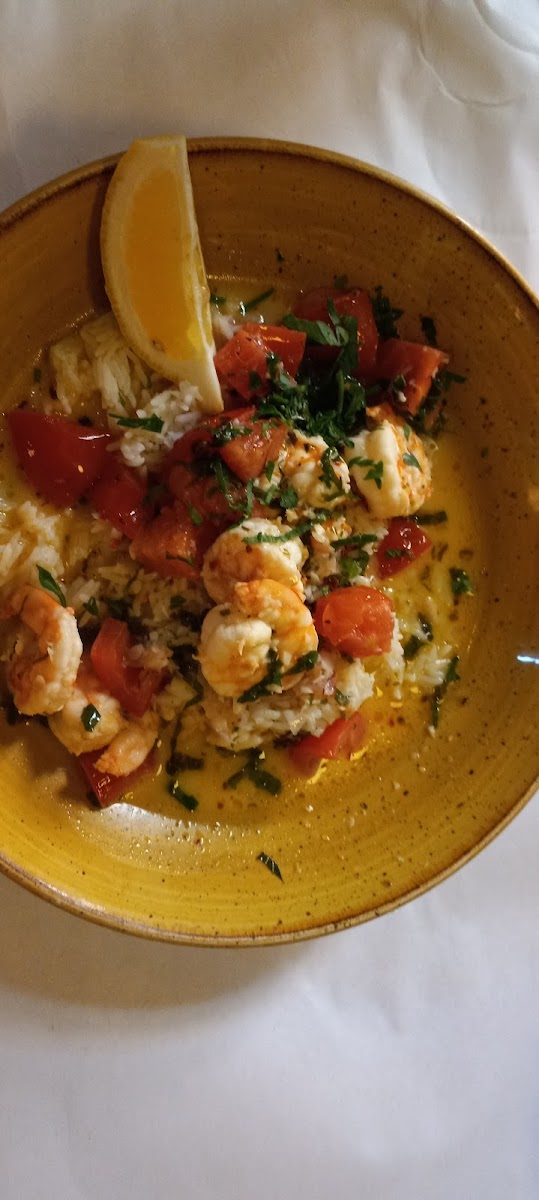 Shrimp scampi over jasmine rice