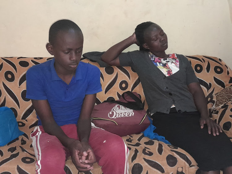 Francis Macharia and his mother Joyce Nyambura at their home in Witeithie, Juja sub-county.