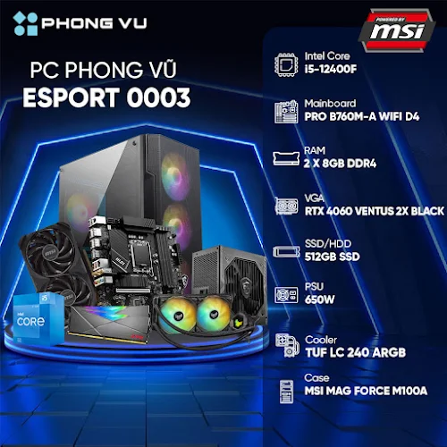 PC PV x GAM Esport 0003 Intel Core i5-12400F/16GB/512GB SSD/ GeForce RTX 4060