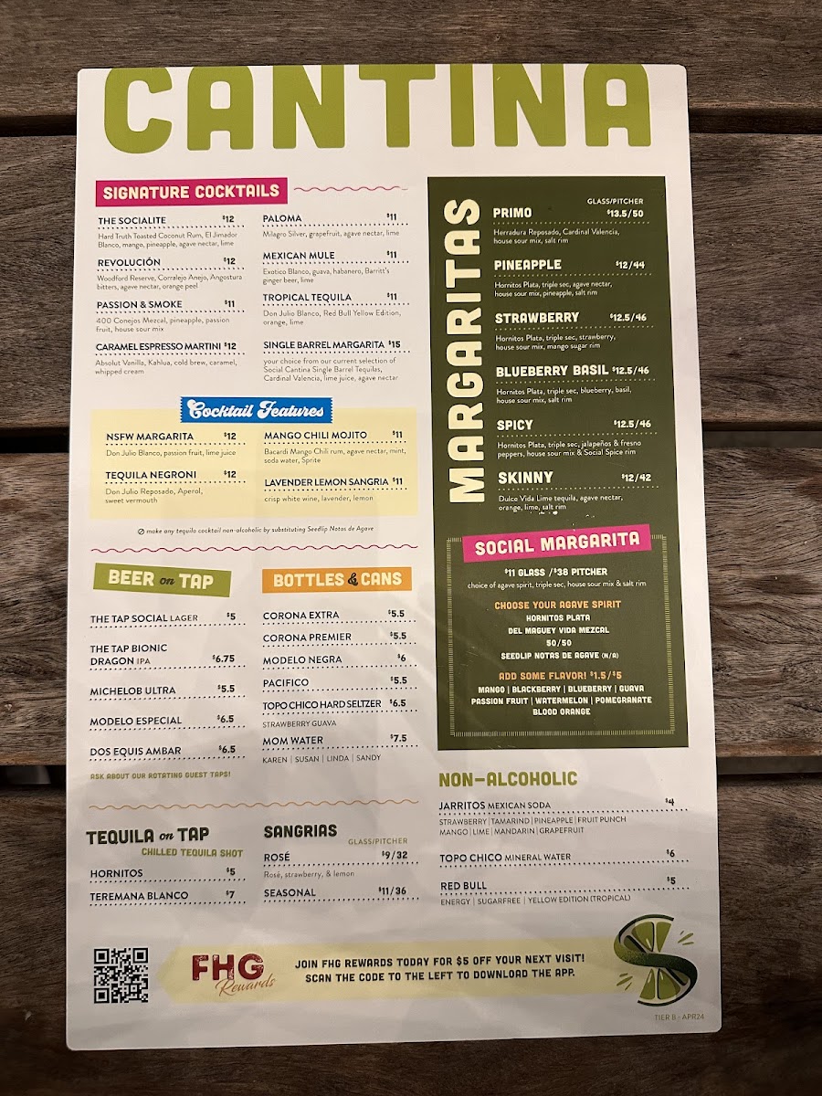 Social Cantina gluten-free menu