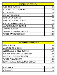 Burgerwale menu 1