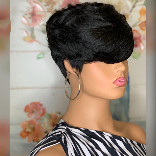 Title 2, Chemical fiber short wig with black oblique ban...