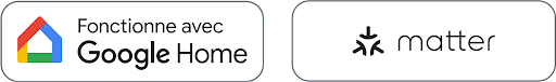 Badges avec les logos de Matter et de Fonctionne avec Google Home