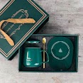 (Combo) Bộ Hâm Nóng Đồ Uống Kèm Đế Điện, Bộ Ly Sứ Kèm Đế Điện Hâm Nóng Trà, Cafe, Hâm Sữa + Tặng Kèm Thìa Vàng, Hộp