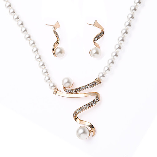 Title 3, Pearl Diamond Necklace and Earrings Pendant Set...