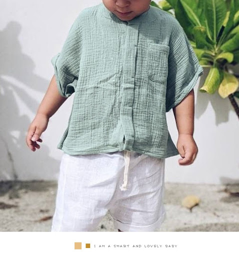 Title 4, Cotton Double Layer Gauze Shirt Boy Casual Shor...