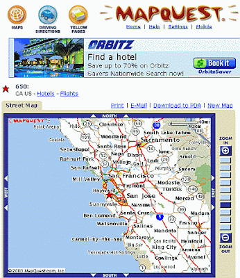 Screen shot of map where area code applies.