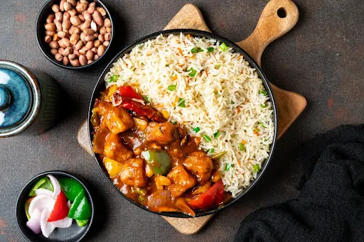 Veg Fried Rice with Paneer Kungpao Gravy