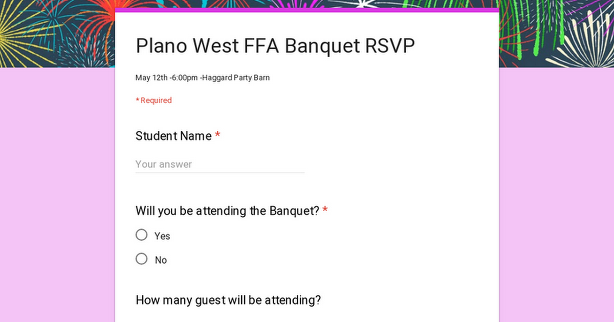 Plano West FFA Banquet RSVP