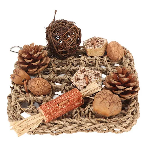 Bird Climbing Net Rattan Ball Pine Cone Corn Cob Nuts Straw Rope Woven Net for Cage Accessories