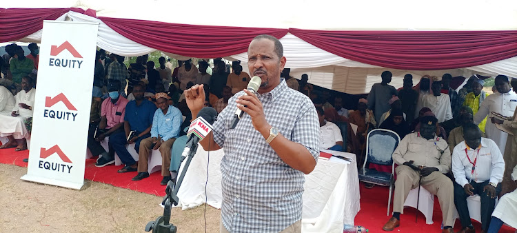 Garissa Township MP Dekow Mohamed during the unveiling of the beneficiaries of the Elimu Scholarship.