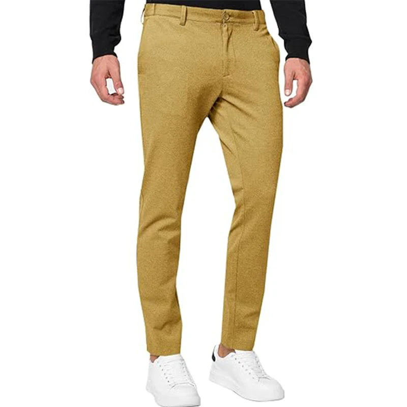 Erkek Chino Slim-fit Düz Renk Esnek Pileli Dar Paça Günlük Pantolon. Günlük kullanım için rahatlık ve şıklık. Tarzını tamamla.