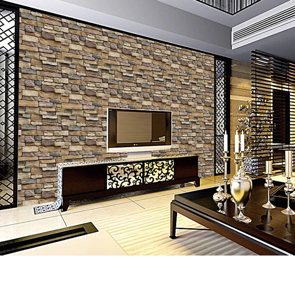 Stickers My House 3D Wall Paper Brick Stone Rustic Effect Self-adhesive Wall Sticker Home Decation For Living Room