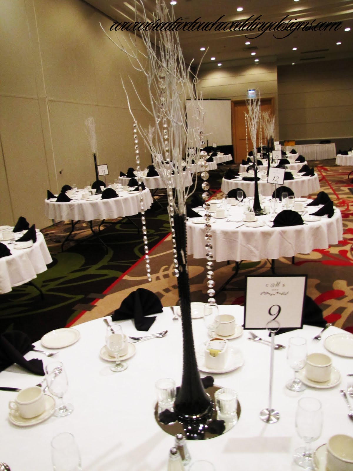 black and white centerpieces