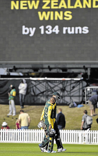 DEJA VU? A scoreboard reminiscent of the one Brian McMillan stood in front of in 1992, showing South Africa needing 22 off one ball. Luckily this one was only in a World Cup warm-up match