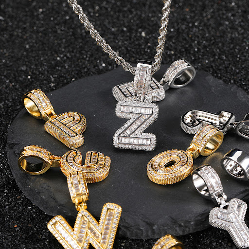Title 3, Hip Hop Rock Candy Letter Pendant Zircon Neckla...