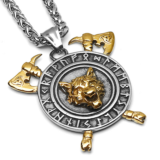 Title 10, Wolf Head Titanium Steel Pendant Axe Celtic Pen...