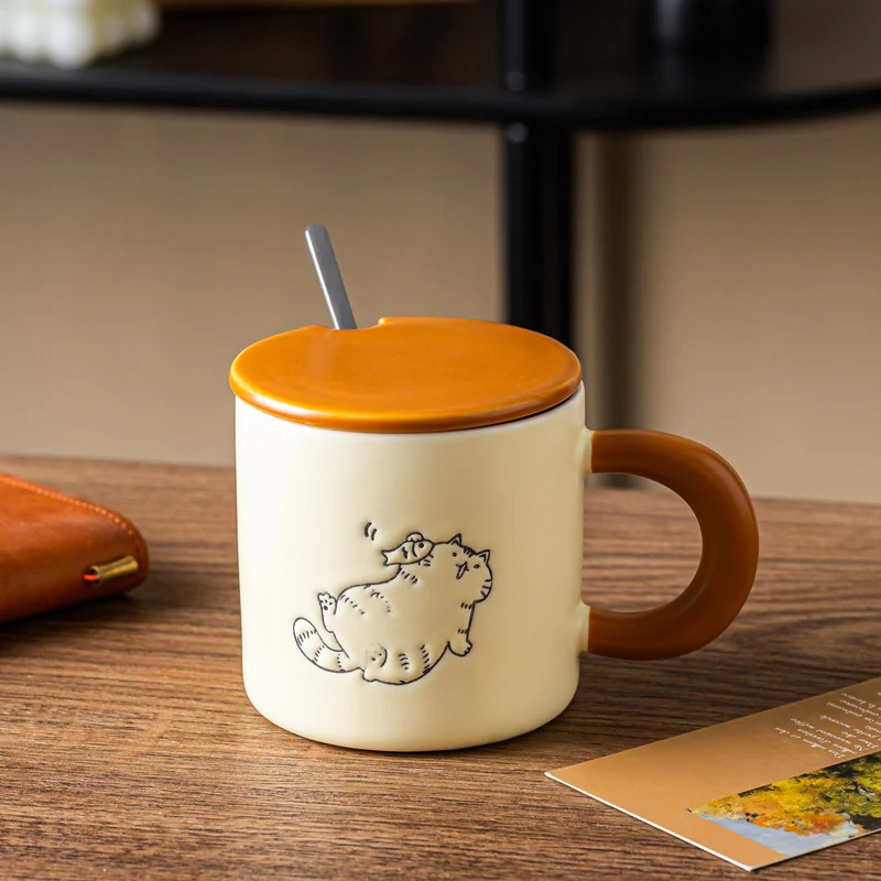 Hand Painted Cute Cat Printing Ceramic Cup Suit, enjoy your drinks in style with this adorable set. Perfect for home use