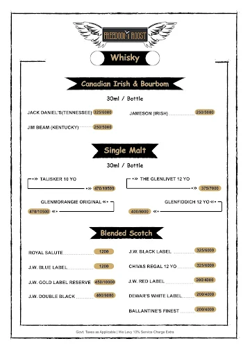 Freedom Roost menu 