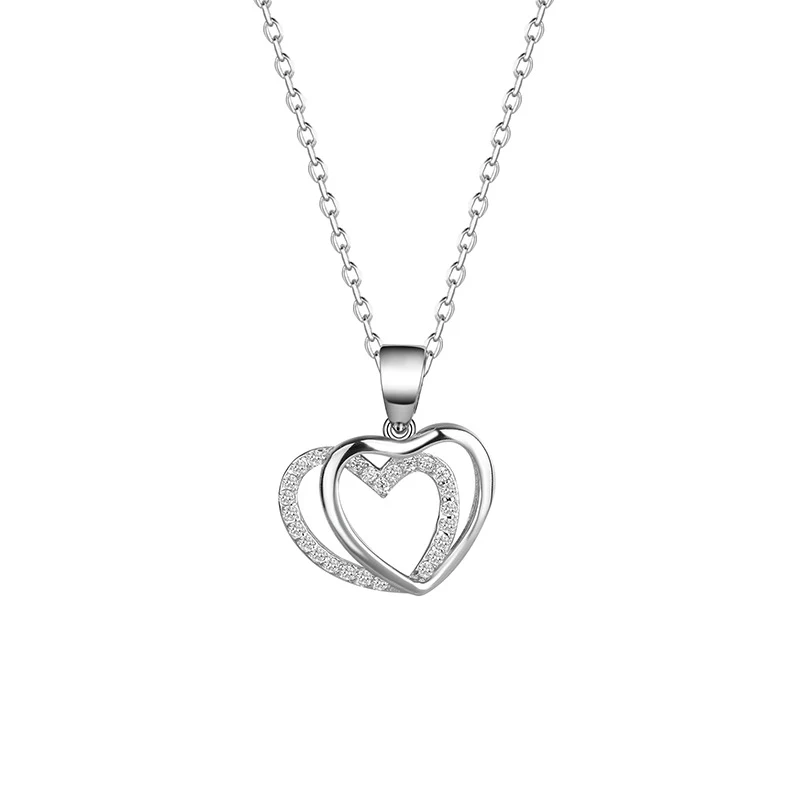 Collier double cœur en argent sterling 925 pour femmes, parfait pour l'été, un cadeau romantique et intemporel.
