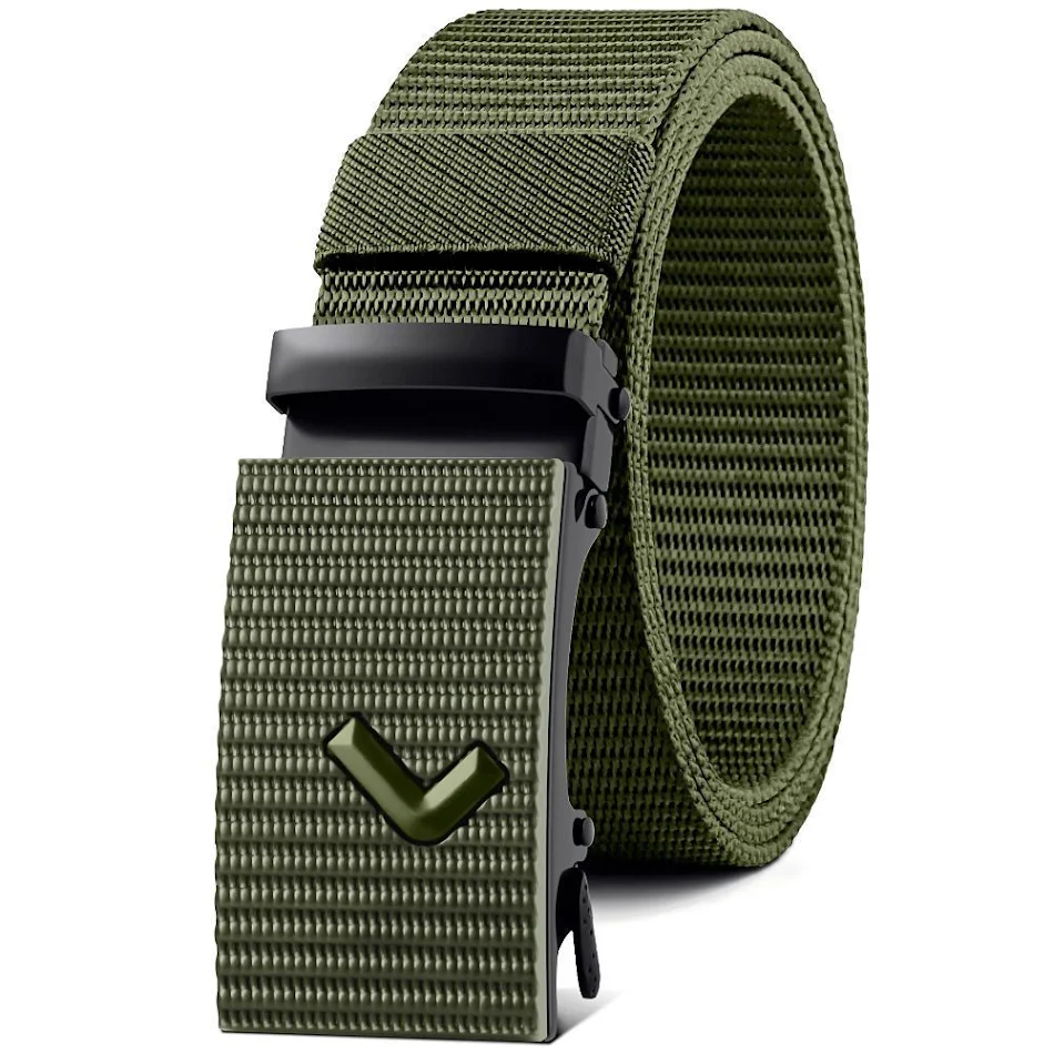 Heren canvas riem met automatische gesp, nylon tailleband, ideaal voor buiten, sterk en duurzaam.