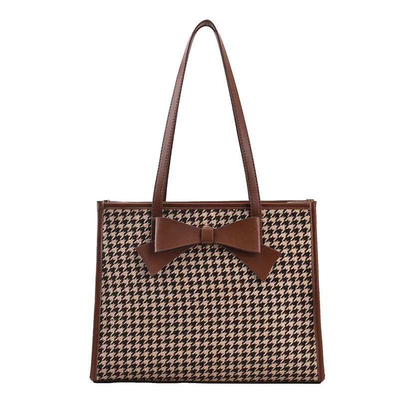 Title 5, Bow Houndstooth Trend Kadın Omuz Çantası. Şık v...