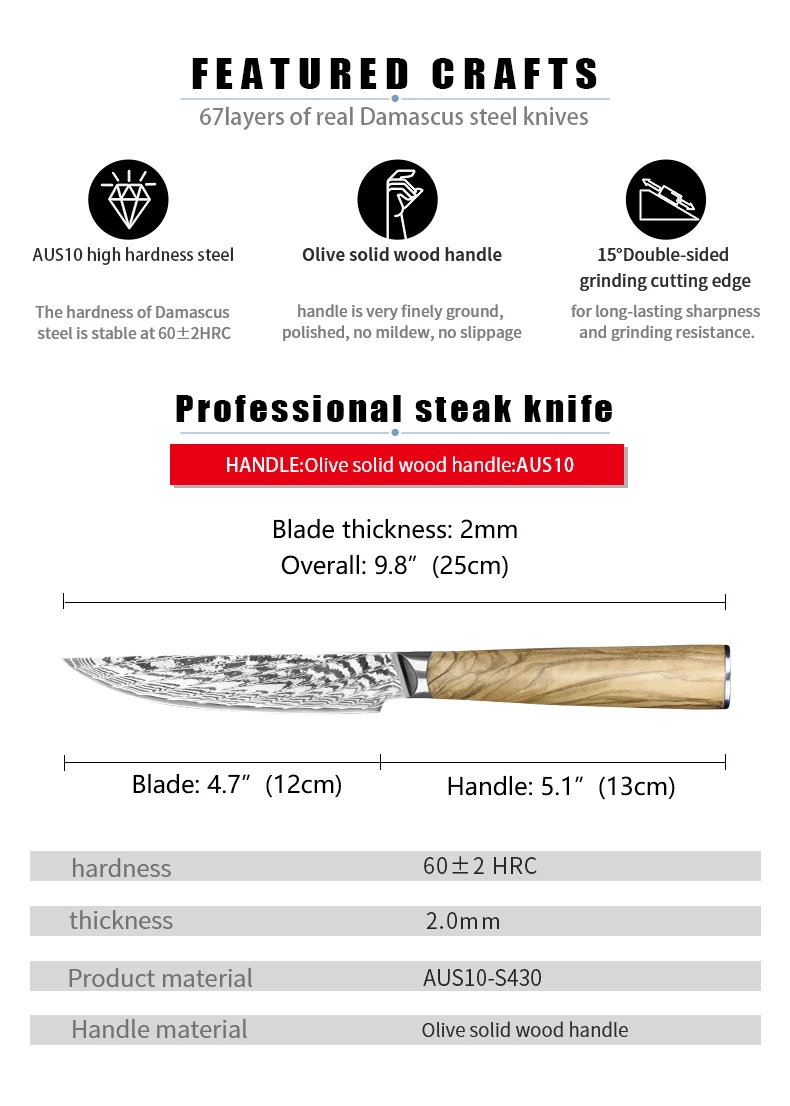 Title 1, Kochmesser Steakmesser aus Damaststahl mit gehä...