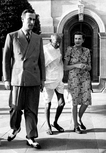 Mahatma Gandhi with Lord and Lady Mountbatten, Government House