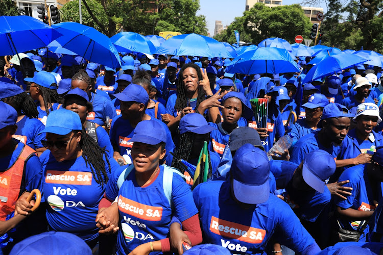 DA supporters march to the Union Buildings in Pretoria on Saturday..