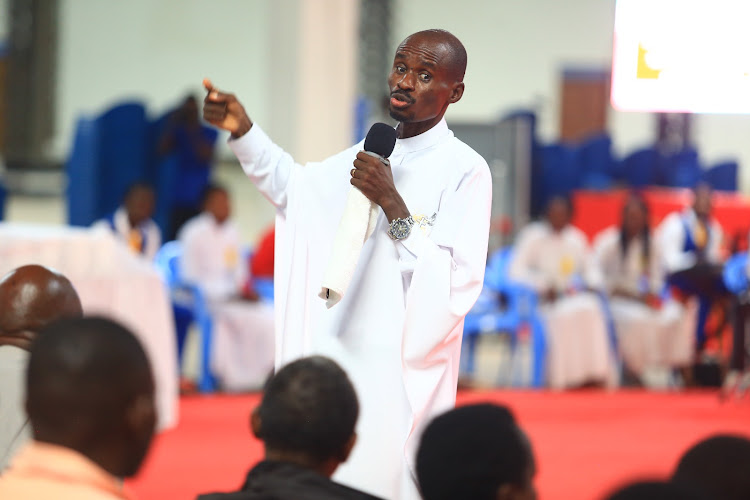 Pastor Ezekiel Odero during a Meza ya Bwana service at New Life International Prayer Centre and Church