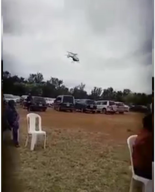 The Chopper about to land at Maranda Boys High School