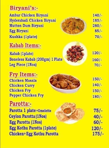 RRB Ambur Hot Dum Biriyani menu 