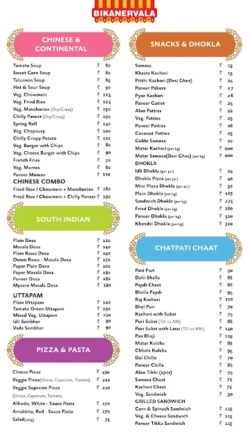 Bikanervala menu 