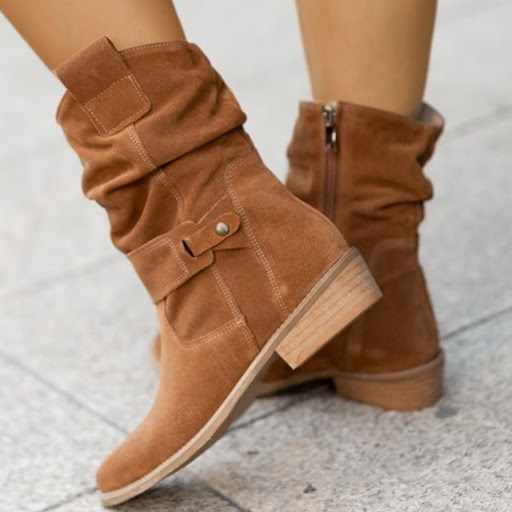 Title 4, Womens low heel suede short boots, offering ev...