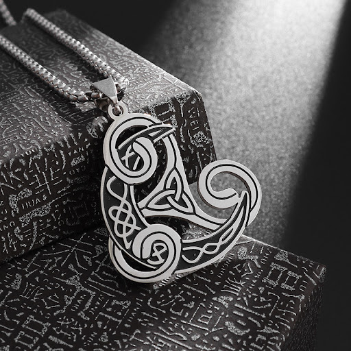 Title 8, Retro Ornament Triangle Celtic Knot Necklace St...