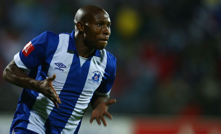 Mondli Cele of Maritzburg United after his goal during the Absa Premiership match between Maritzburg United and Orlando Pirates at Harry Gwala Stadium on January 16, 2016 in Pietermaritzburg. Picture: STEVE HAAG/GALLO IMAGES