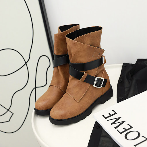 Title 2, Casual Fashionable Belt Buckle Rider Boots for Men