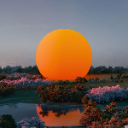 Giant Orange Sun Over Tranquil Lake